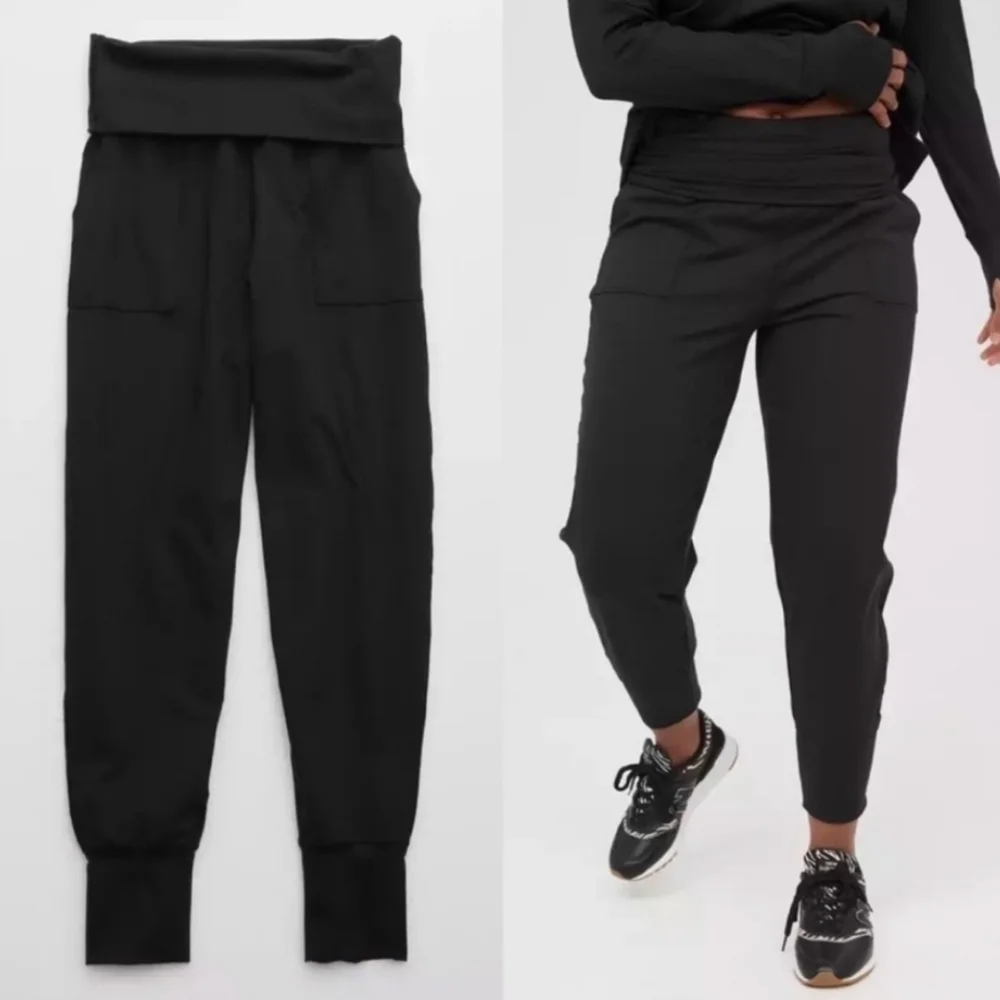 Offline by Aerie The Hugger Jogger Pants Black Fold Over Waist